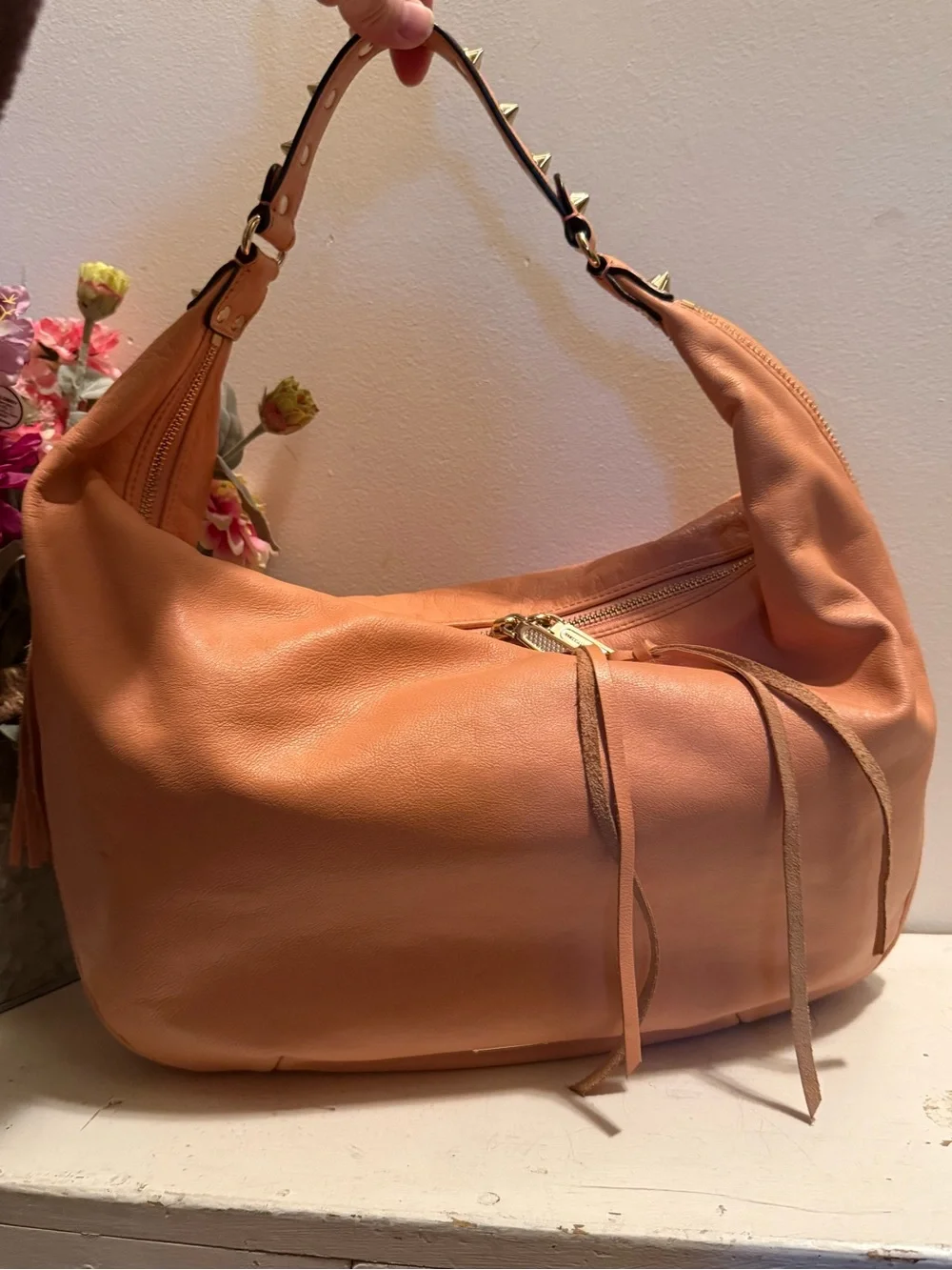 Rebecca Minkoff Bailey Hobo Shoulder Bag Purse in Biscut MSRP $425